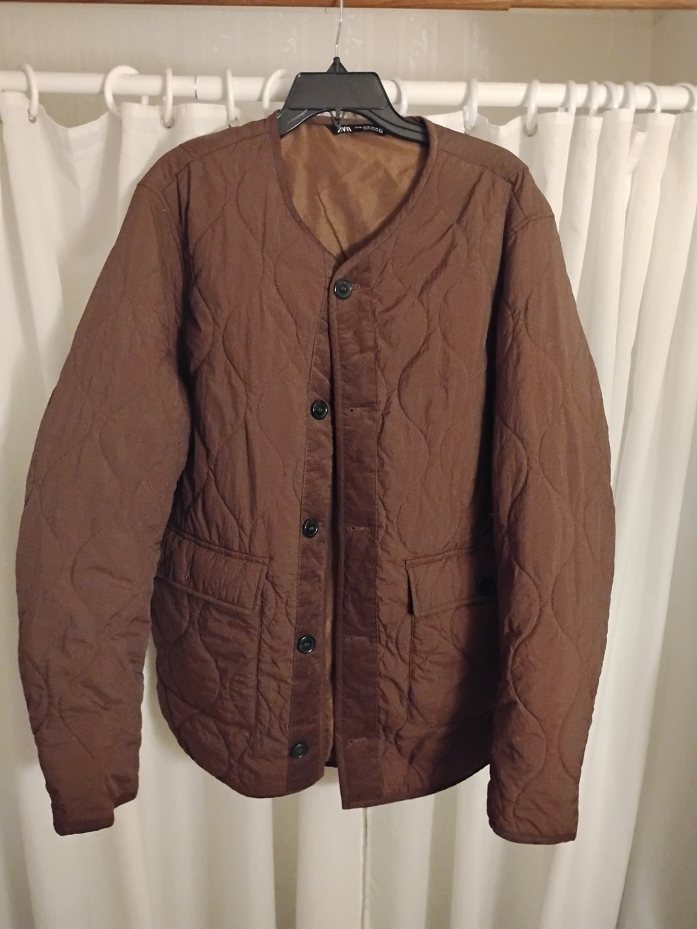 Zara Brown Quilted Lightweight Shirt Jacket